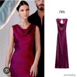 ZARA WRINKLE LOOK MIDI DRESS-PURPLE COLOR